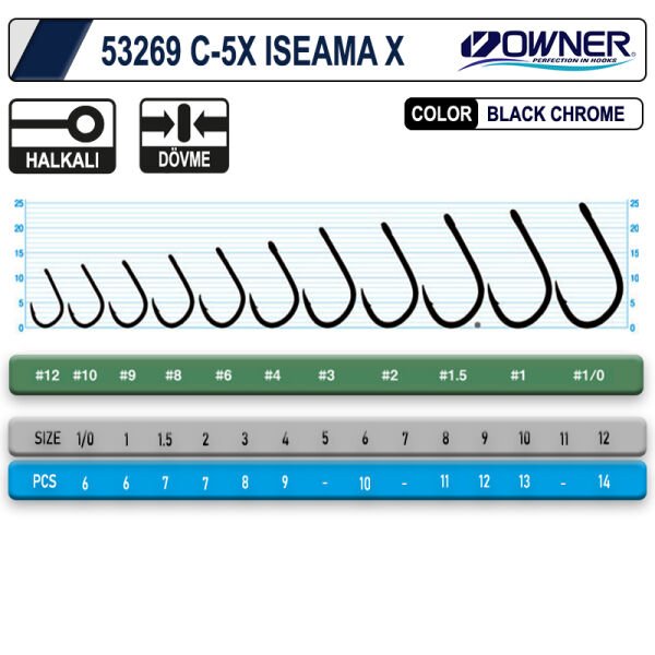 Owner 53269 C-5x iseama X Black Chrome Sazan İğnesi 8