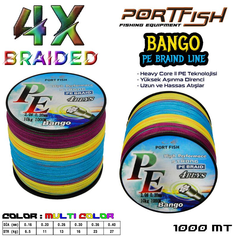 Portfish Bango 4 Kat İp Misina 1000 mt Ebruli 0,30