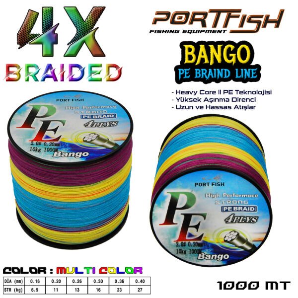 Portfish Bango 4 Kat İp Misina 1000 mt Ebruli 0,30