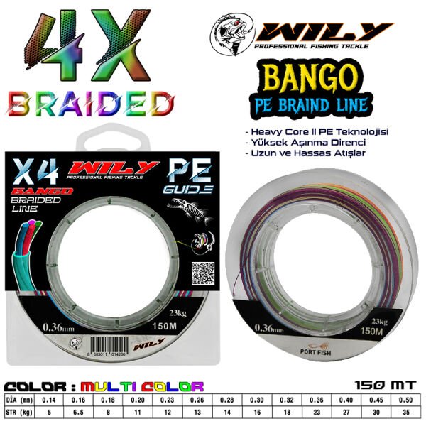 Wily Bango 4 Kat İp Misina 150 mt Ebruli 0,50