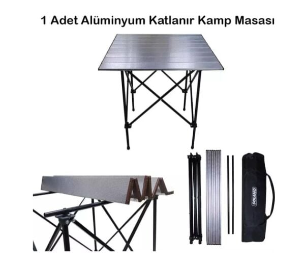 Solano Kamp Seti, 2 Adet Kamp Sandalyesi Ve Alüminyum Kamp Masası, Sağlam Kamp Piknik Seti