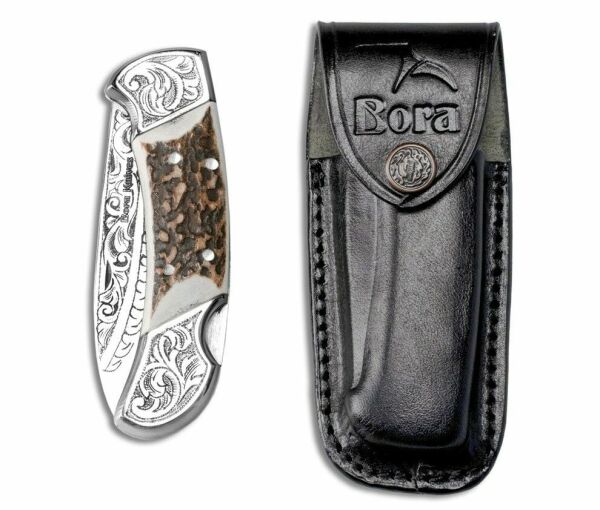 Bora 205 Büyük Boy Power Geyik Boynuzu Saplı Gravürlü Çakı