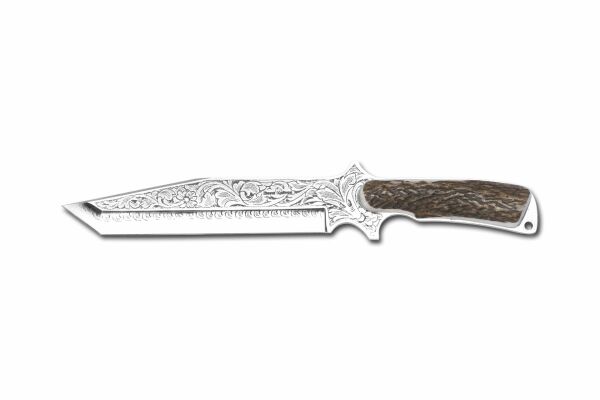 Bora 504 Büyük Shogun Boynuz Sap Gravürlü Bıçak