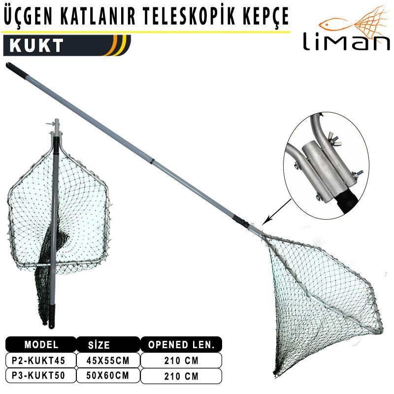 Liman Üçgen Katlanır Teleskopik Misina Kepçe 210 cm 45x55 210 cm