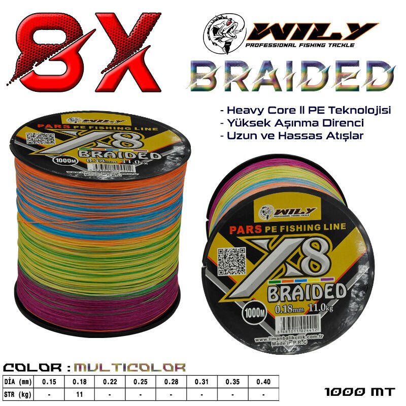 Wily Pars 8 Kat İp Misina 1000 mt Multicolor 0,28