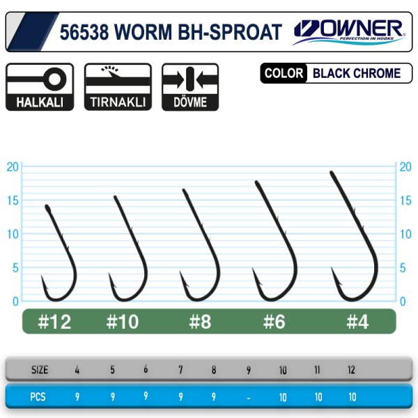 Owner 56538 Worm Bh-Sproat Black Chrome İğne