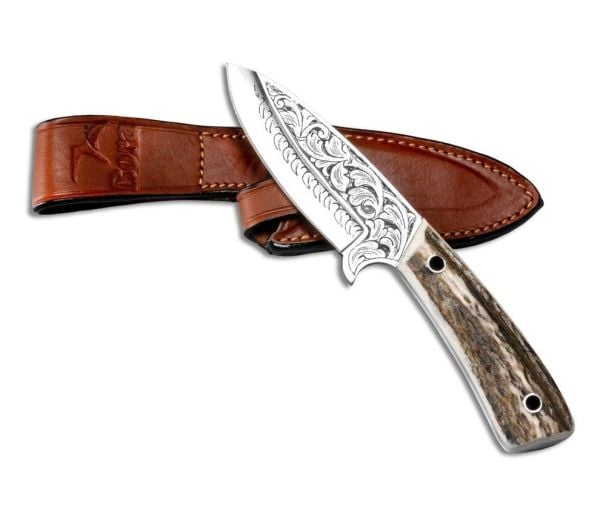 Bora 408 Leopard Geyik Boynuzu Saplı Gravürlü Bıçak