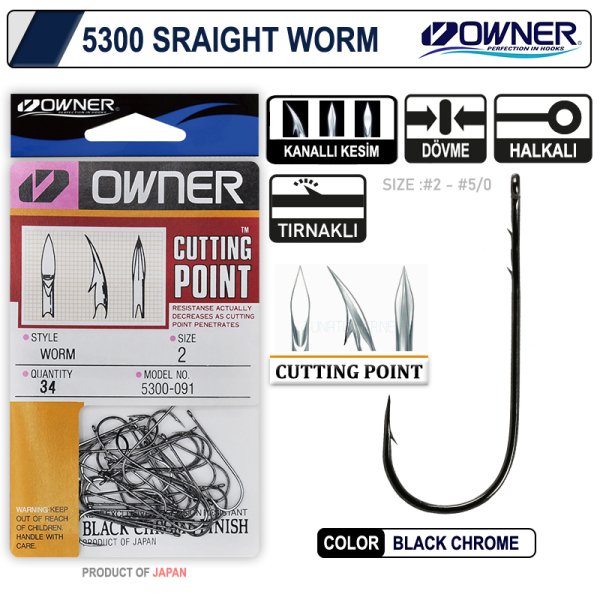 Owner 5300 Straight Shank Black Chrome İğne