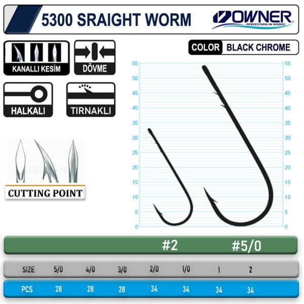 Owner 5300 Straight Shank Black Chrome İğne
