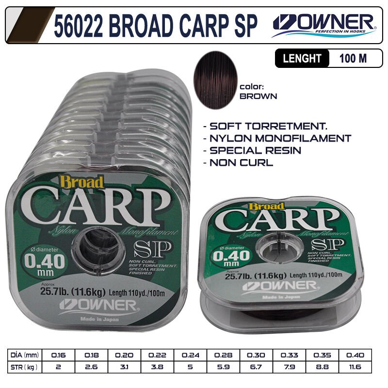 Owner 56022 mm Broad Carp Sp 100m Brown Misina 0,35