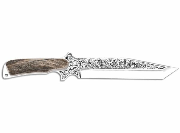 Bora 504 Büyük Shogun Geyik Boynuzu Sap Gravürlü Bıçak