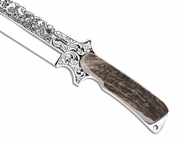 Bora 504 Büyük Shogun Geyik Boynuzu Sap Gravürlü Bıçak