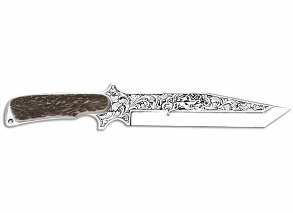 Bora 504 Büyük Shogun Geyik Boynuzu Sap Gravürlü Bıçak