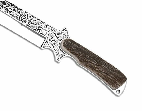 Bora 504 Büyük Shogun Geyik Boynuzu Sap Gravürlü Bıçak