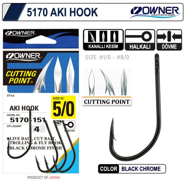 Owner 5170 Aki Hook Black Chrome İğne No 8/0